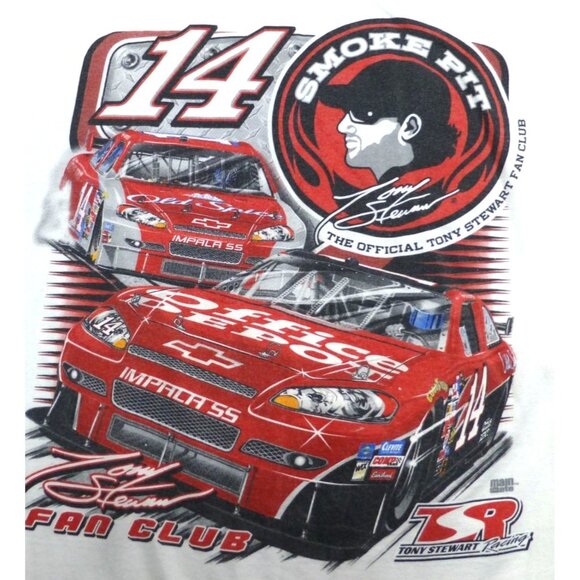 Tony Stewart Smoke Pit Racing Fan Club T-Shirt 2X White Red Graphic Tee NASCAR A - Picture 1 of 8